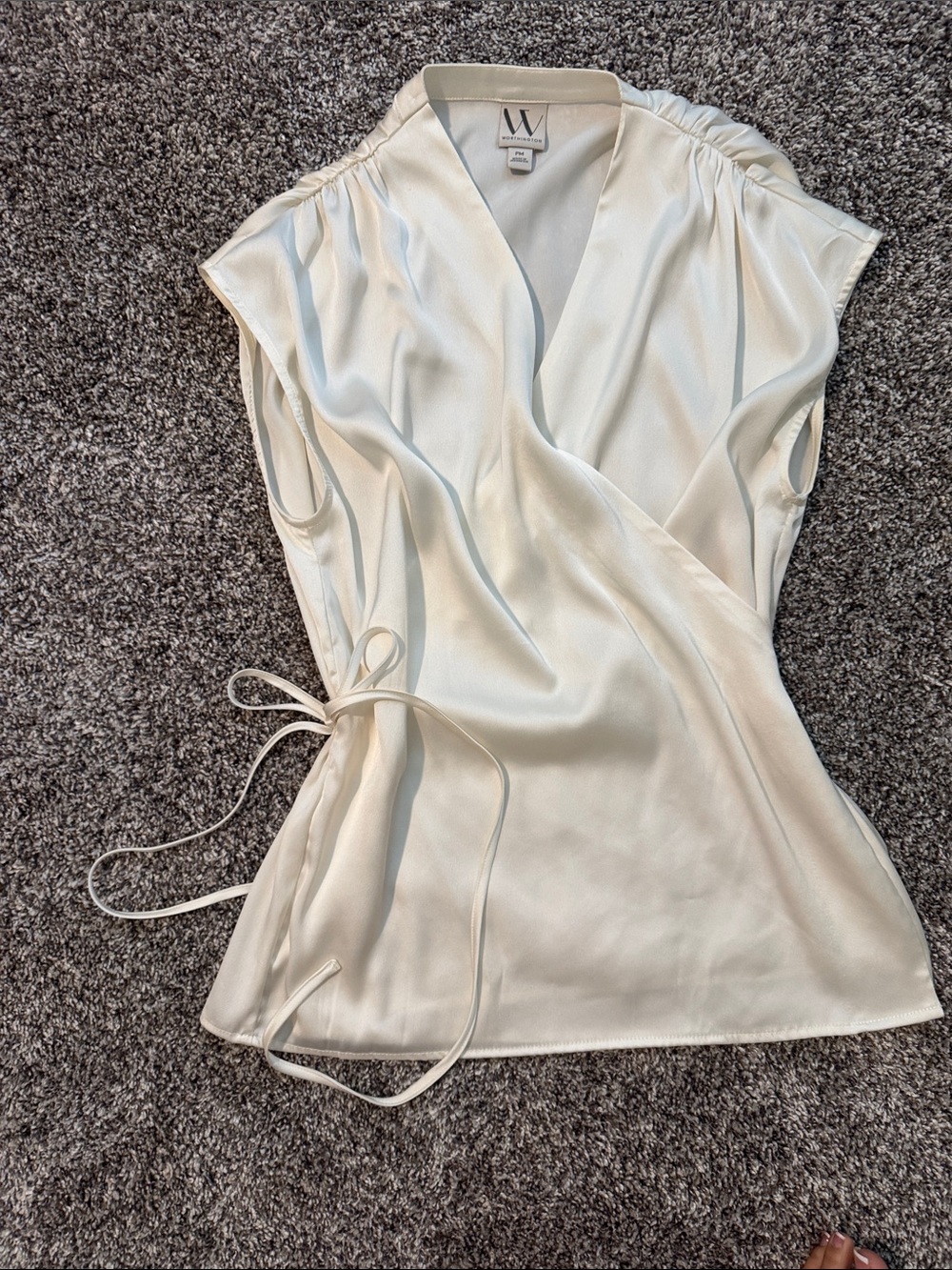 W by Worth Ivory Satin Wrap Shell with Side Tie